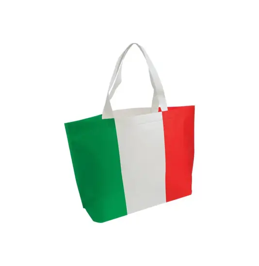 Shopper in TNT termosaldato con stampa tricolore, soffietto alla base e manici lunghi Handle