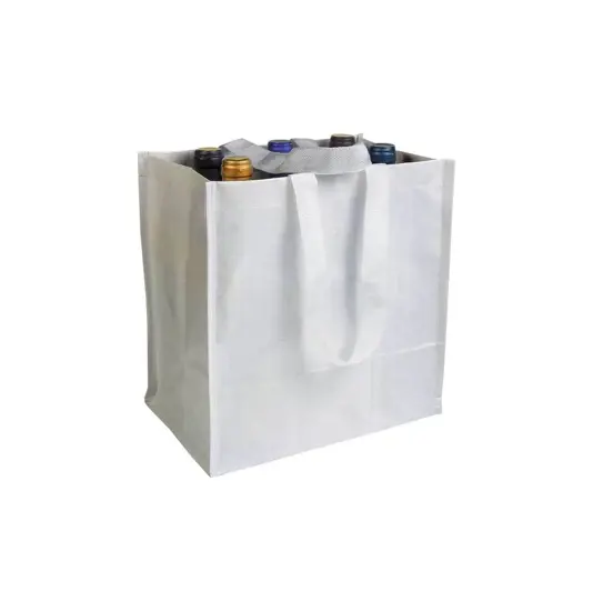 Shopper porta bottiglie (6 posti) in PP laminato 120 g/m2, manici corti a nastro Handle