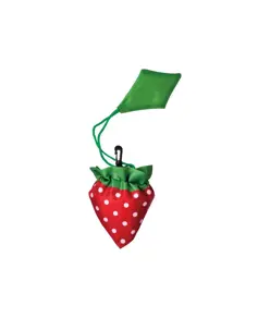 Shopper ripiegabile a forma di fragola in poliestere 190T, con foglia personalizzabile Handle