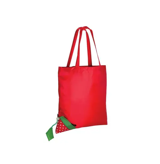 Shopper ripiegabile a forma di fragola in poliestere 190T, con foglia personalizzabile Handle