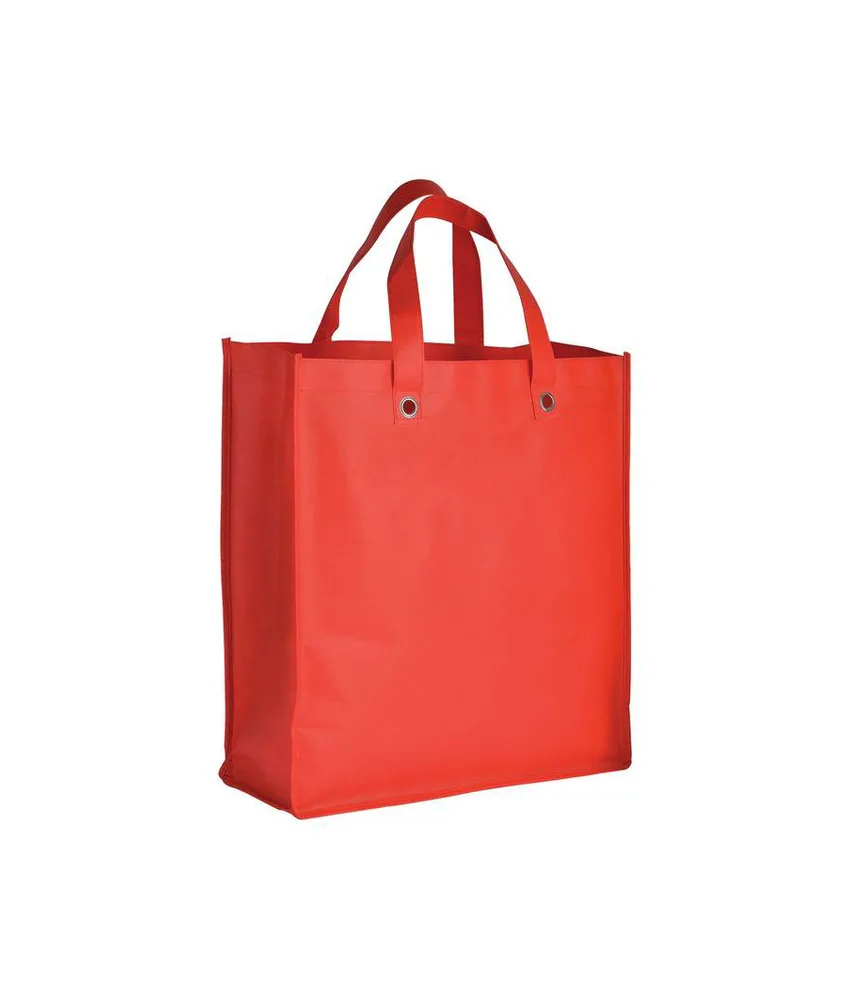 50 pezzi Shopper ripiegabile con soffietto in TNT 80g/m2 cucito, manici corti Handle