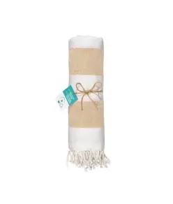 Telo mare/pareo  in cotone riciclato  da 180 gr/m2 con frange, misura 90x170 cm