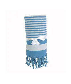 Telo mare/pareo stile Fouta 100% cotone 580gr con lato in spugna e frange, 90x160 cm