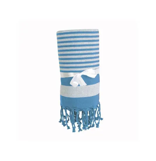 Telo mare/pareo stile Fouta 100% cotone 580gr con lato in spugna e frange, 90x160 cm