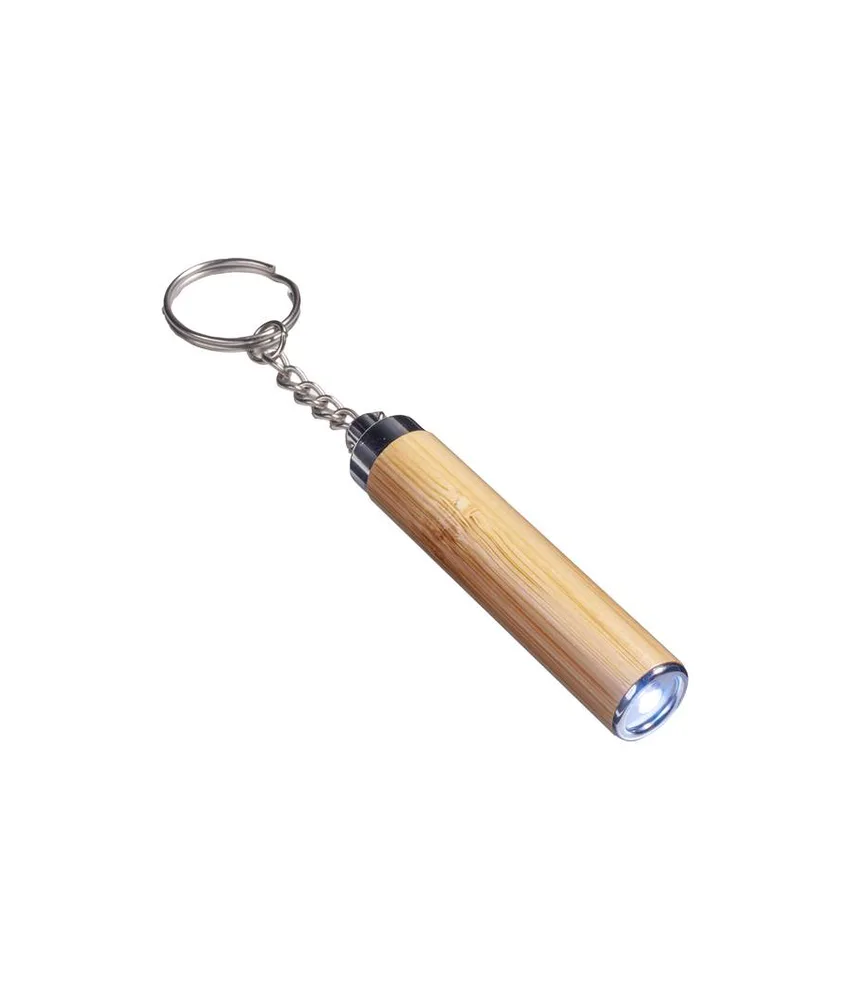 50 pezzi Torcia LED in bamboo con anello portachiavi, 3 batterie LR41 incluse