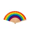 Ventaglio arcobaleno in poliestere con manico in legno