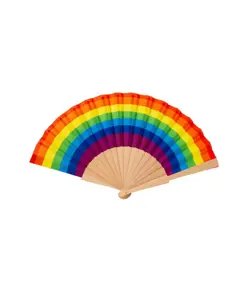 Ventaglio arcobaleno in poliestere con manico in legno