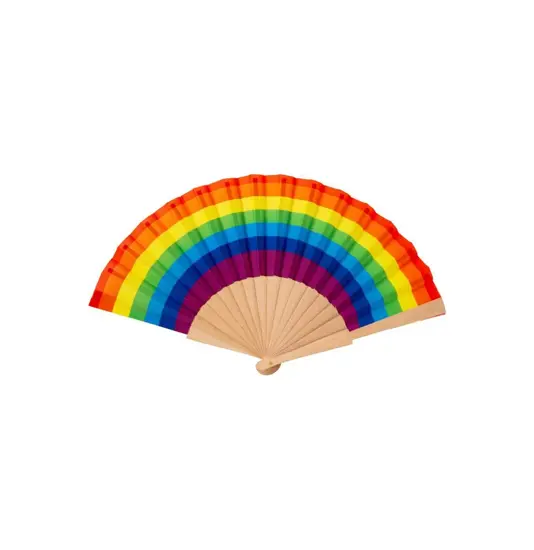 Ventaglio arcobaleno in poliestere con manico in legno
