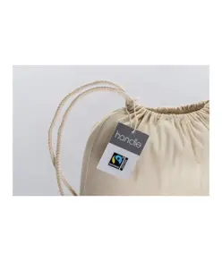 Zainetto in cotone FAIRTRADE ® 140 g/m2 con chiusura a strozzo Handle