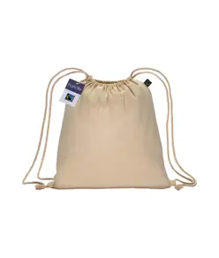 Zainetto in cotone FAIRTRADE ® 140 g/m2 con chiusura a strozzo Handle