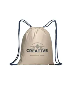 Zainetto in cotone naturale con chiusura a strozzo e cordini colorati Handle