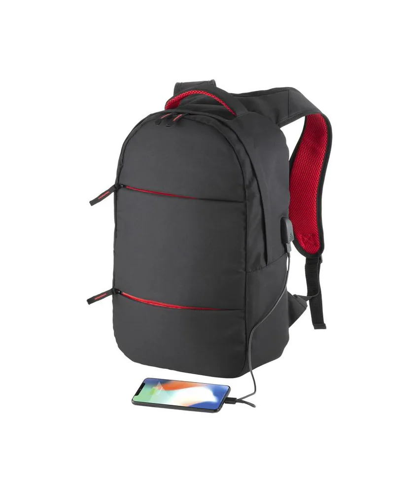 Zaino porta computer in poliestere 600D. Tasca principale porta pc e 3 tasche frontali