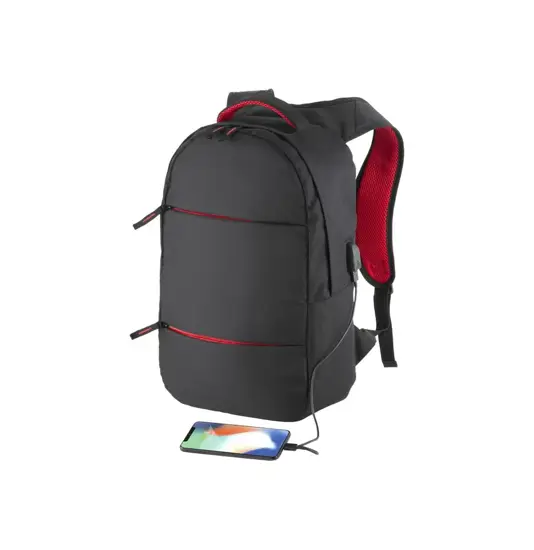 Zaino porta computer in poliestere 600D. Tasca principale porta pc e 3 tasche frontali