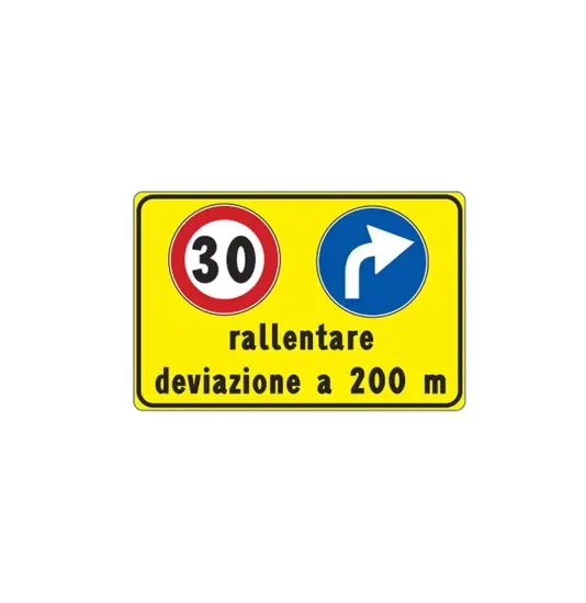 Cartello rallentare deviazione 200 m per cantieri temporanei