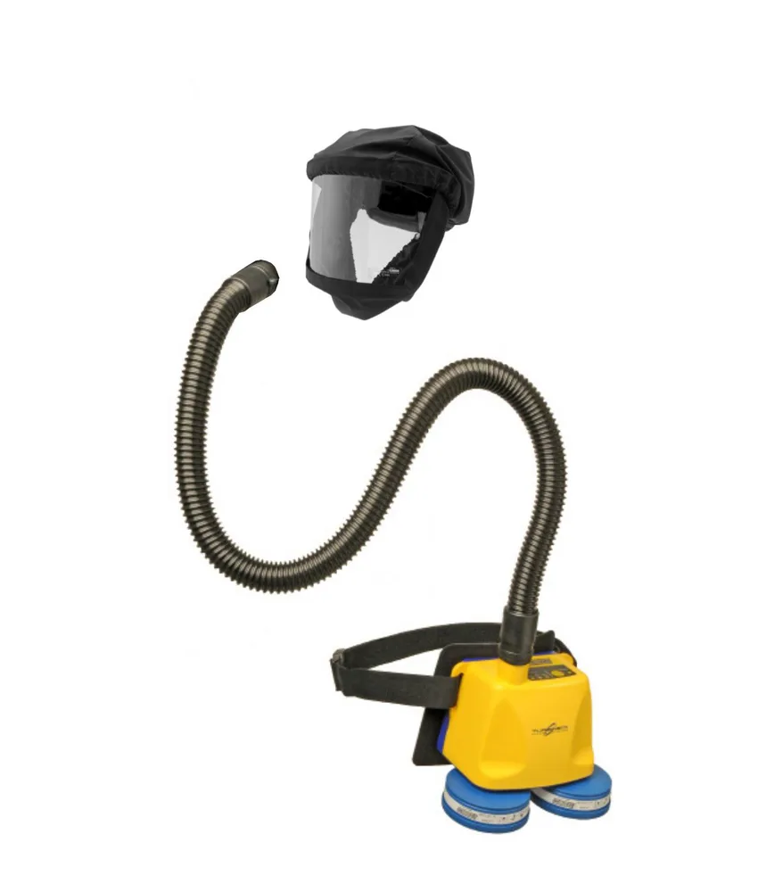Respiratore a filtro Spasciani Turbo, maschera che annulla lo sforzo respiratorio dell'operatore - respiratore alimentato da elettroventilatore
