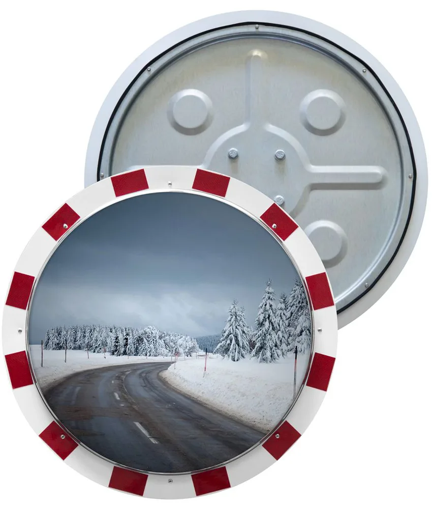 Specchio stradale antigelo in acciaio INOX circolare, resistente al congelamento notturno - lente indistruttibile - specchio convesso per esterni