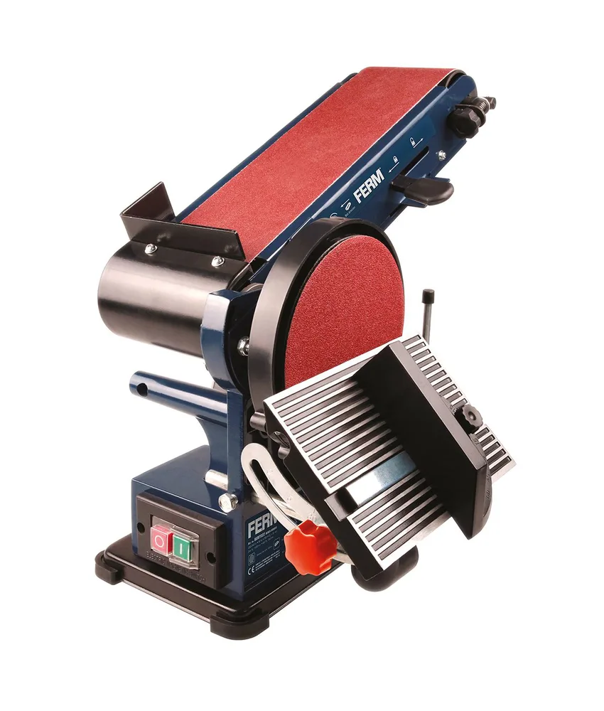 Levigatrice inclinabile FERM, a nastro e disco 350W - velocità a vuoto nastro 292 rpm
