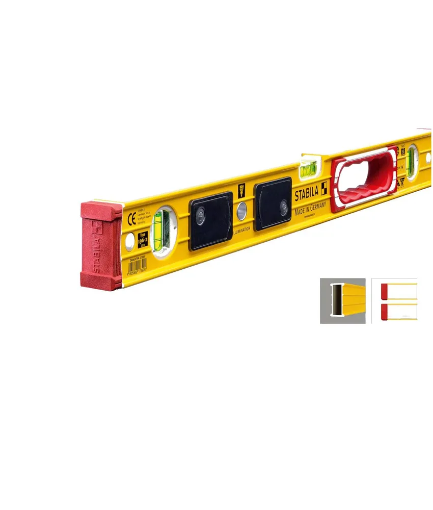Livella in alluminio con nervature Stabila 196-2 LED, 1 fiala orizzontale illuminata, 1 fiala verticale illuminata, seconda fiala verticale non ill...