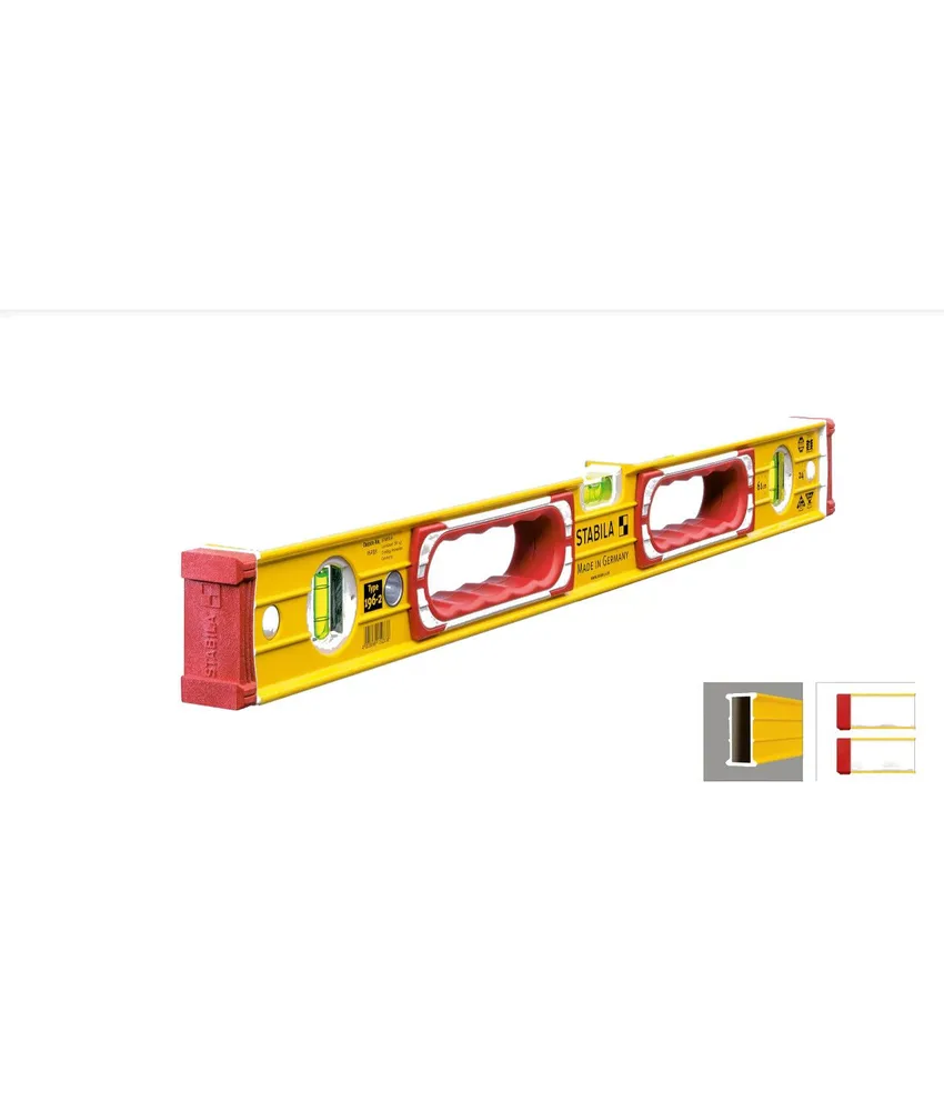 Livella in alluminio con nervature Stabila 196-2, 1 fiala orizzontale, 2 fiale verticali, 2 superfici di misurazione, 2 impugnature