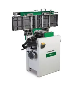 Pialla combinata a filo e spessore con avanzamento automatico del pezzo, interruttore d'emergenza e cappa aspira trucioli integrata