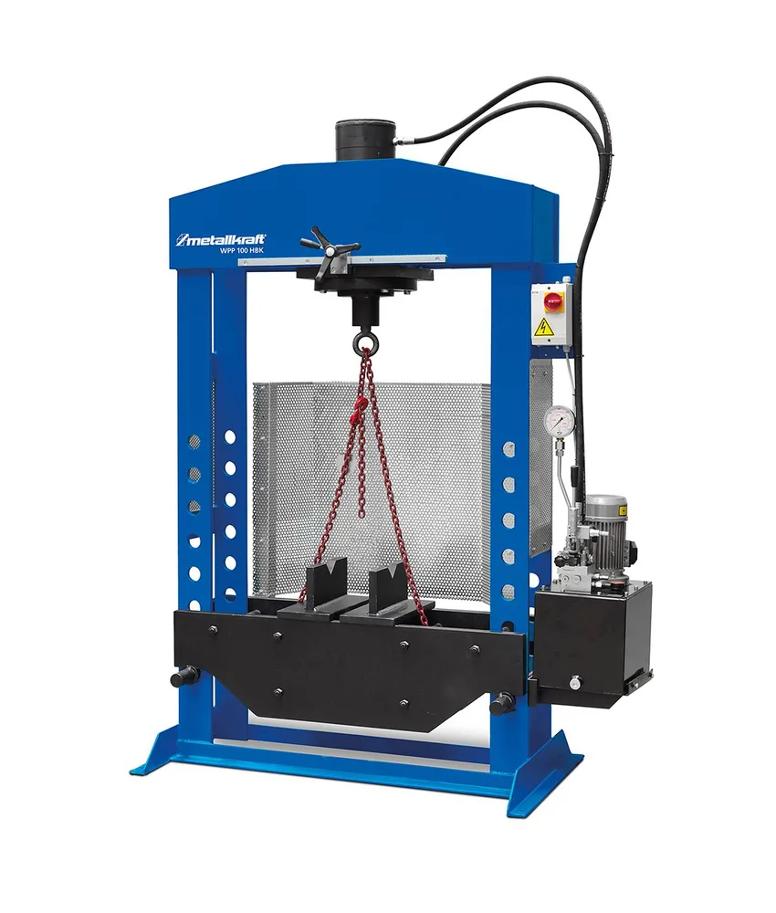 Pressa idraulica professionale Metallkraft, per le officine di lavori tecnici, di riparazione e centri addestramento tecnico