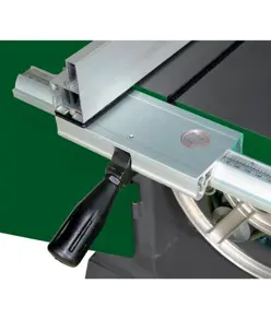 Sega a nastro verticale con guida, interruttore di sicurezza per arresto automatico e piano di lavoro in ghisa di alluminio orientabile fino a 45°