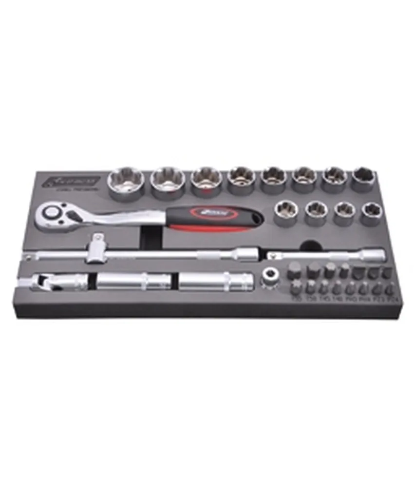 Set bussole con inserti 35 pezzi Kravm, in cromo vanadio - finitura satinata lucida - confezione termoretraibile