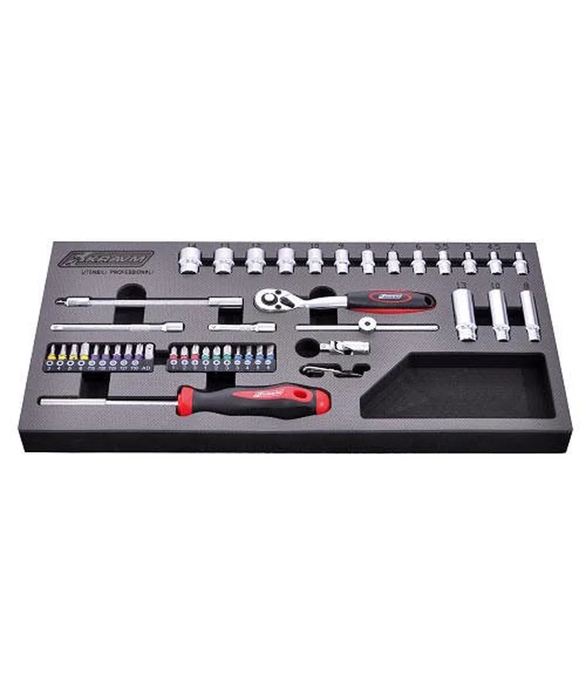 Set bussole con inserti 45 pezzi Kravm, inserti in S2 - finitura satinata lucida - confezione termoretraibile
