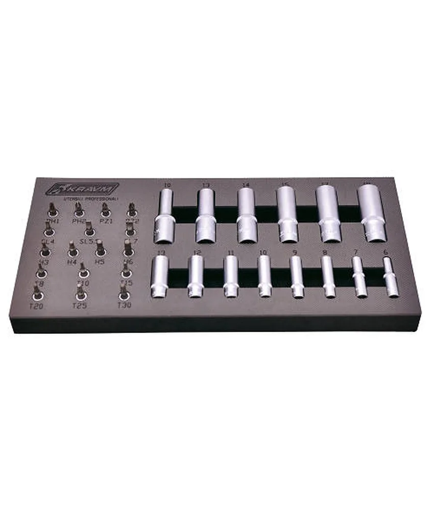 Set bussole superlock con inserti 31 pezzi Kravm, confezione termoretraibile - in cromo vanadio