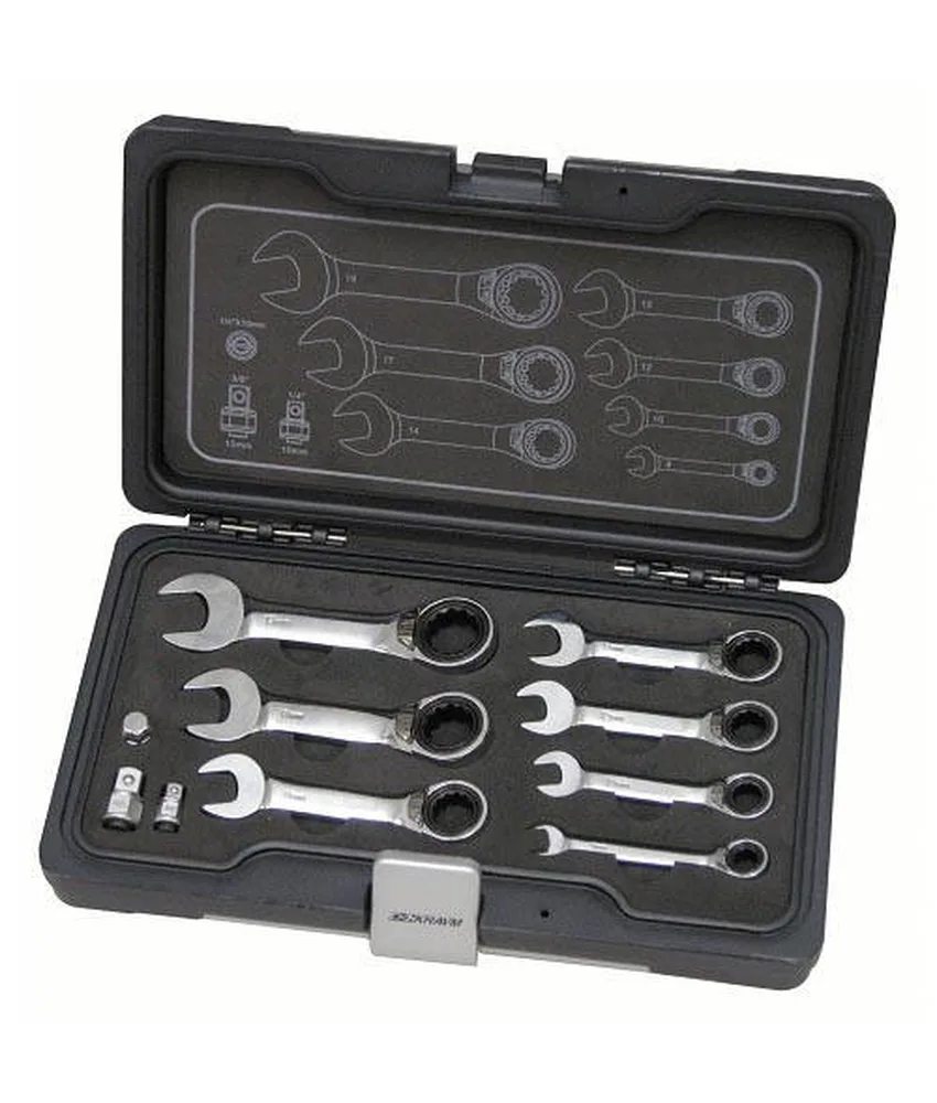 Set chiavi combinate a cricchetto corte Kravm, in cromo vanadio - valigetta in ABS