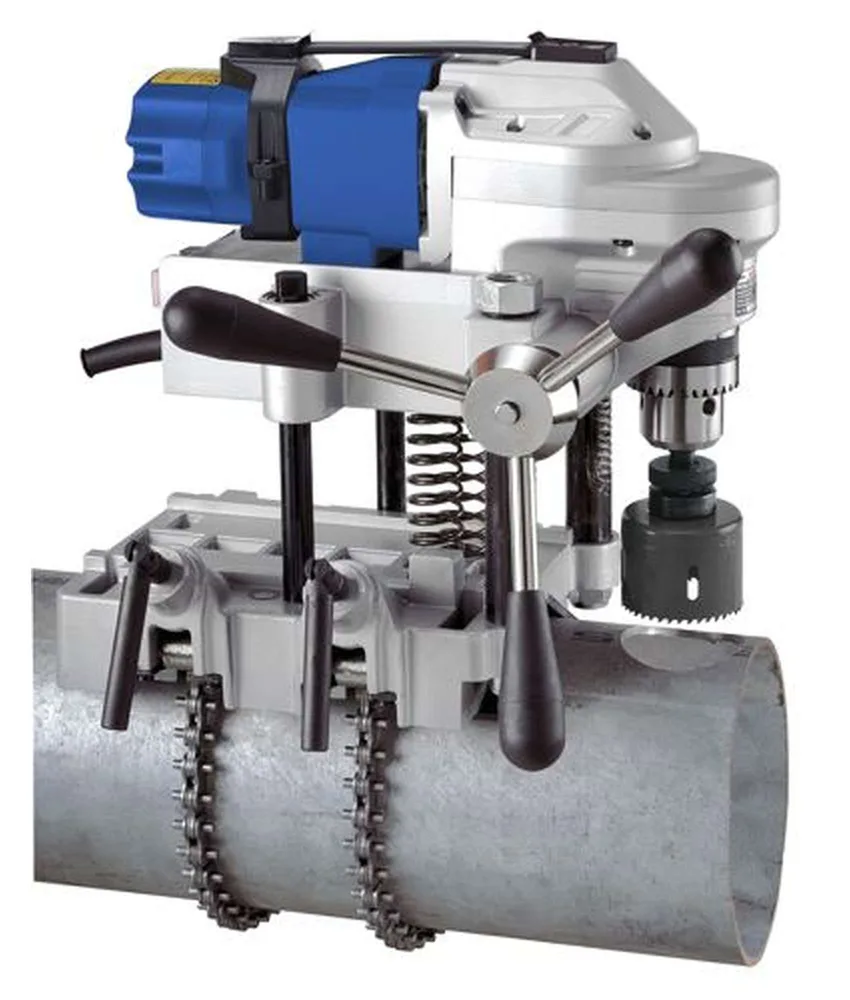 Trapano per tubi con sega a tazza Metallkraft, Ideale per cantieri - avanzamento manuale - lavorazione in verticale o orizzontale