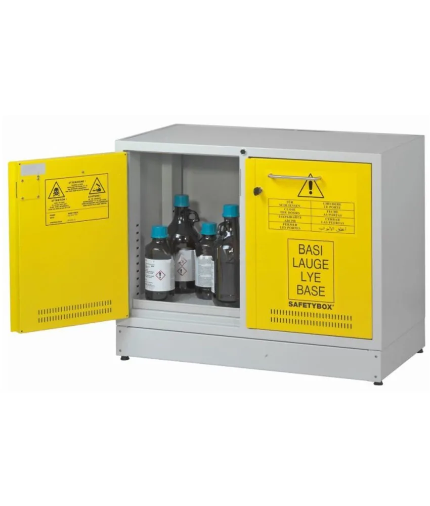 Armadietto di sicurezza certificato per prodotti chimici, acidi e basi con due scomparti, 900x500x h700 mm