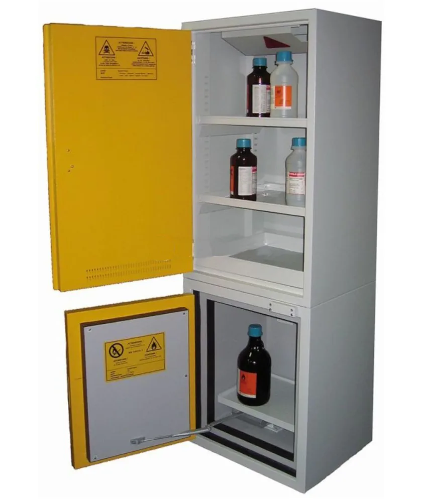 Armadio combinato certificato per chimici, acidi, basi e infiammabili a 1 anta, dimensioni 595x510xh1670 mm -