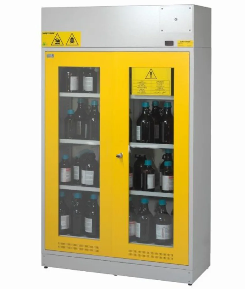 Armadio di sicurezza certificato per acidi, chimici e basi con 2 ante a vetro, 1200x500x h1998 mm