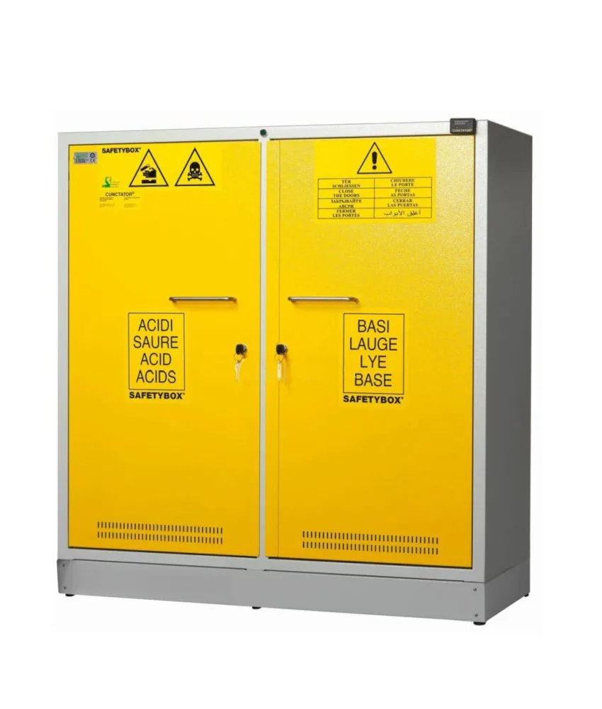 Armadio di sicurezza certificato per prodotti chimici, acidi e basi con scomparti separati, 1100x500x h1117 mm