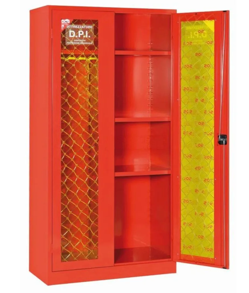 Armadio per DPI e antincendio, 3 ripiani verniciati - 2 antecon vetro frangibile - 1000x500x h2000 mm