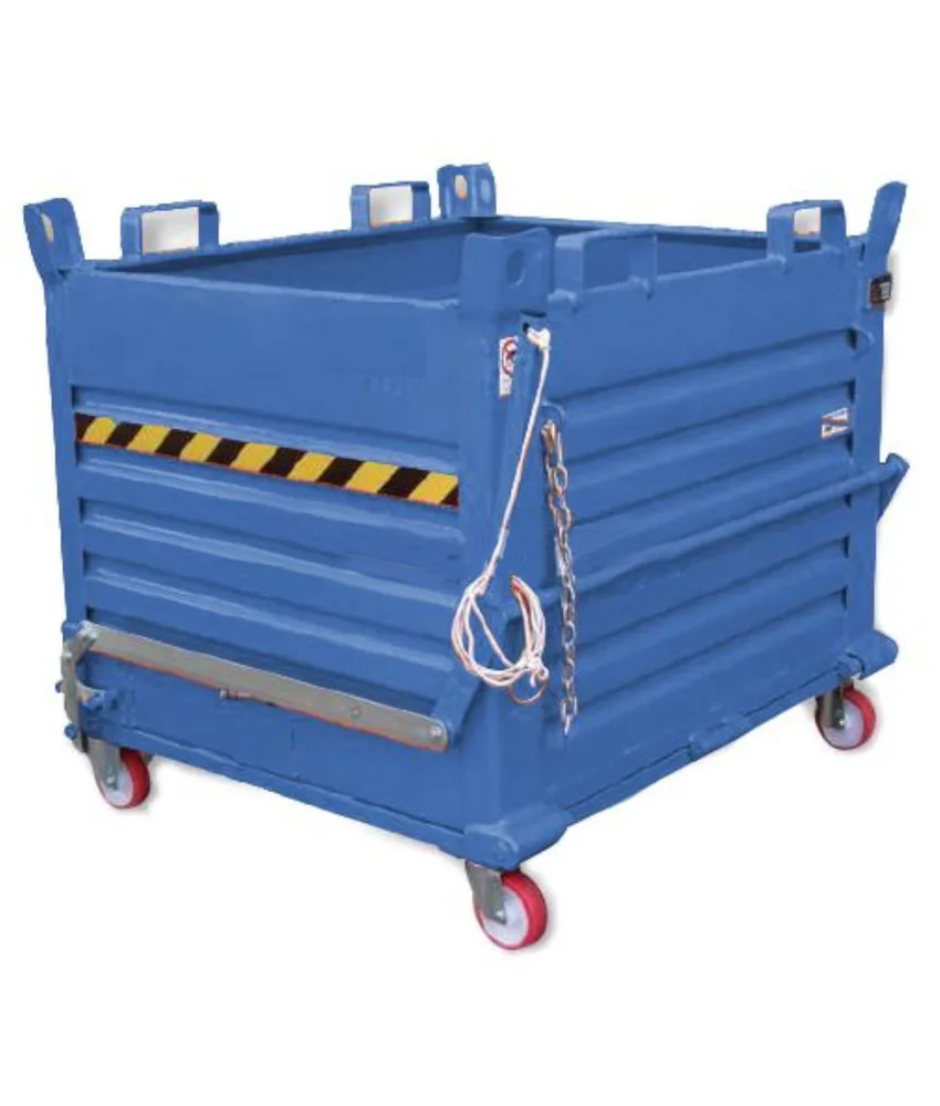 Contenitore a fondo apribile con ruote, in acciaio al carbonio - marcato CE - portata 1350 kg