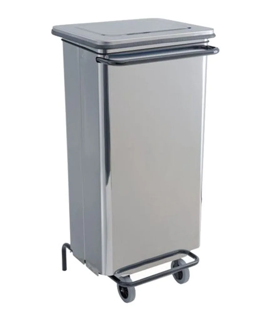 Contenitore a pedale per rifiuti, carrellato - con apertura push - in acciaio inox