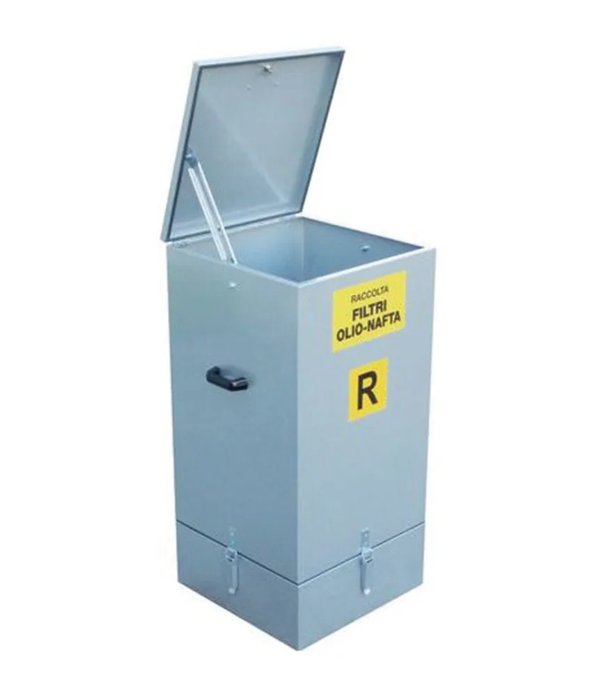 Contenitore filtri olio usati, in acciaio - capacità 250 litri - dimensioni: 500x500xh1000 mm