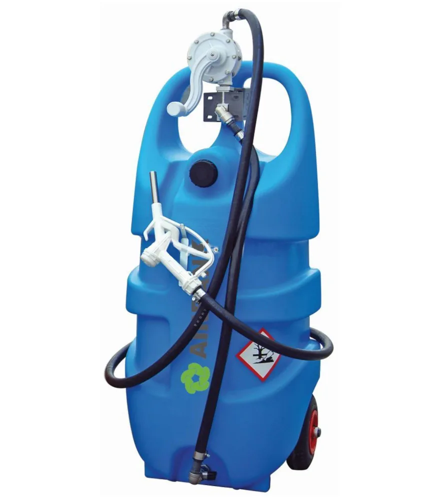 Contenitore trasporto ed erogazione AdBlue, Pompa rotativa manuale - tubo in gomma di 3 m - con ruote