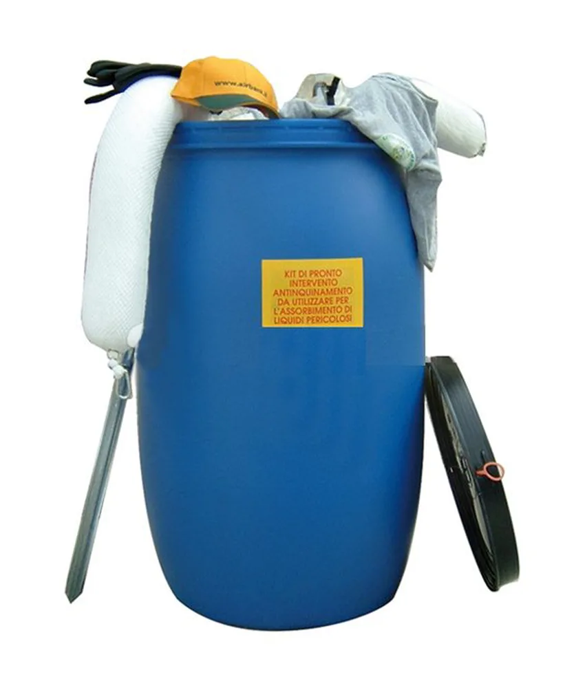 Kit di assorbenti in fusto Chem, vari tipi - assorbimento lt. 66 - bidone in polietilene omologato ONU