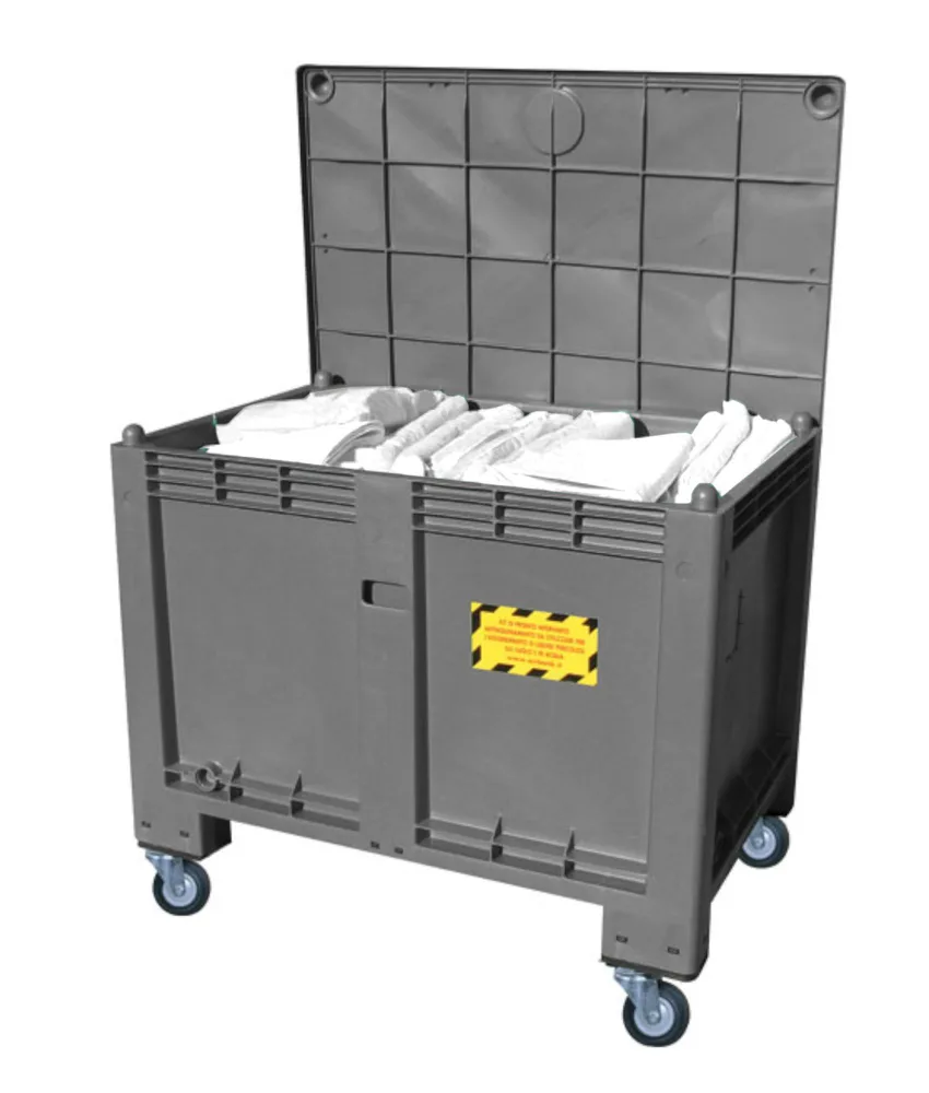 Kit di assorbenti industriali 'Oil Only', contenitore con ruote e coperchio - dimensioni carrello 1200x800xh990 mm