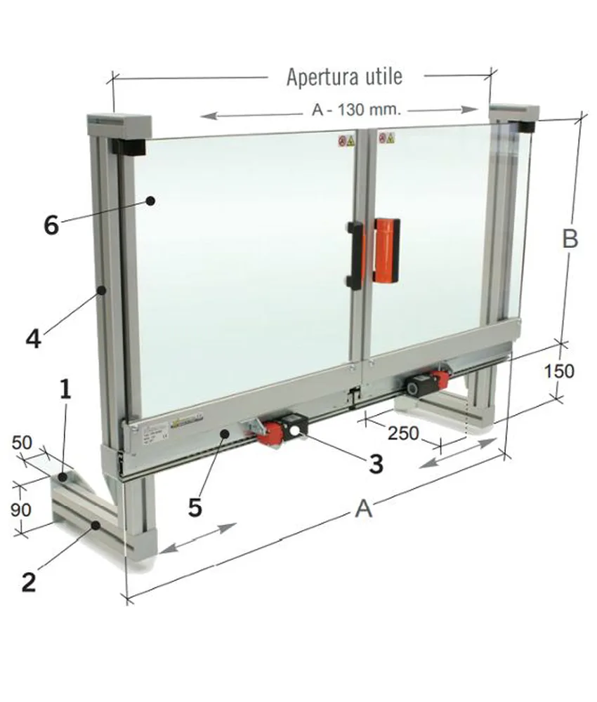 Protezione per rettificatrice con guide telescopiche, Per rettificatrice universale e tangenziale - 2 ante scorrevoli ad apertura completa