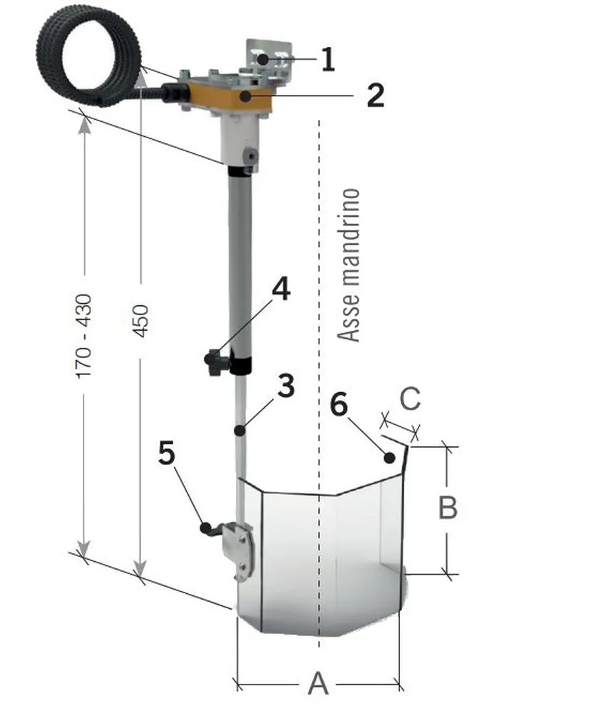 Protezione per trapano a colonna di piccole dimensioni, Schermo verticale regolabile - asta telescopica