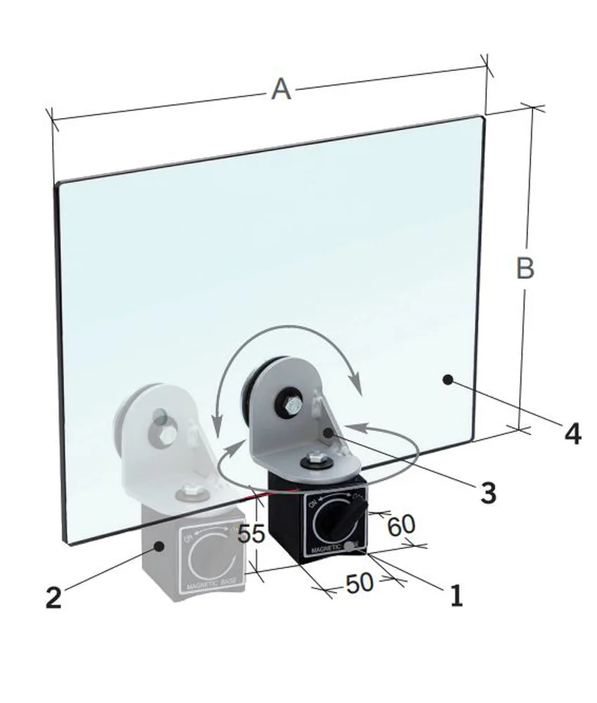 Riparo per macchine utensili, Base magnetica - snodo angolare frizionato