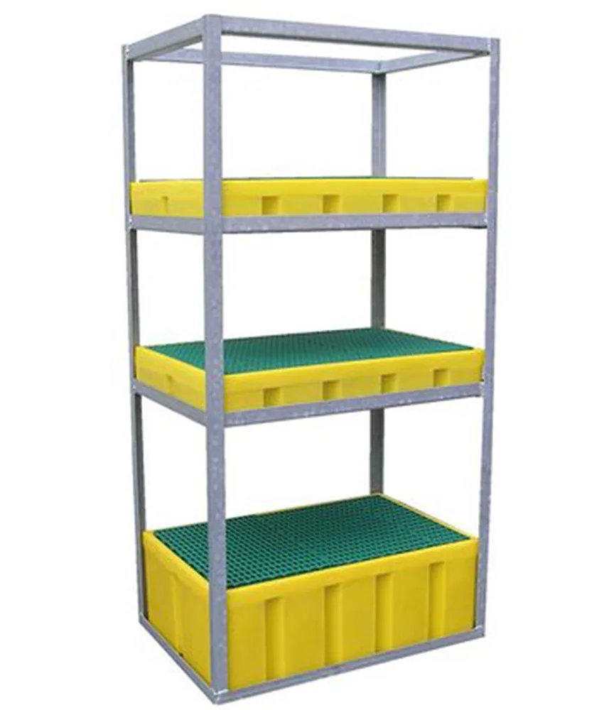 Scaffale con vaschette contenitive in polietilene, volume di raccolta di 400 litri