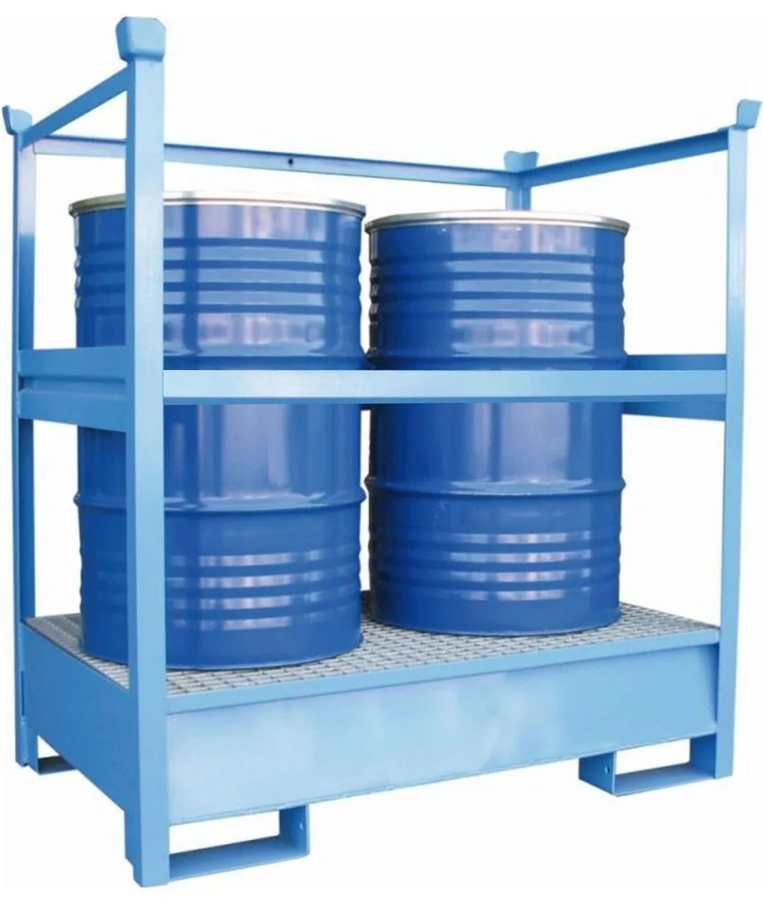Vasca con telaio per due fusti da 200 litri con asta di sicurezza, volume di raccolta da 260 litri
