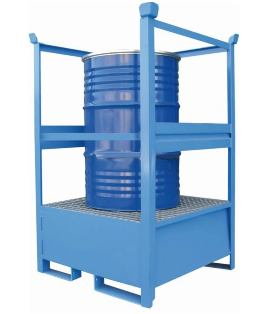 Vasca di contenimento con telaio in acciaio per un fusto da 200 litri con asta di sicurezza, volume di raccolta 240 L