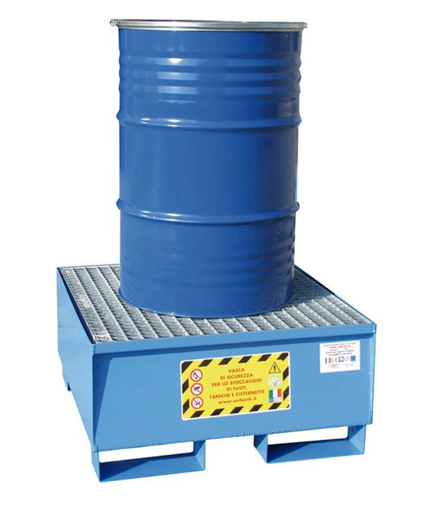 Vasca di contenimento liquidi per fusto 200 lt, Acciaio al carbonio - per 1 fusto 200 litri