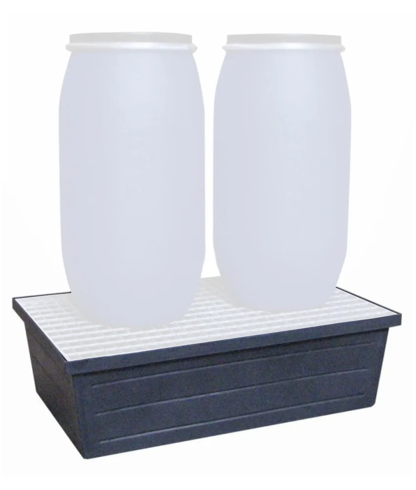 Vasca di contenimento per 2 fusti 200 litri, Polietilene HPDE - senza griglia - volume raccolta 240 L